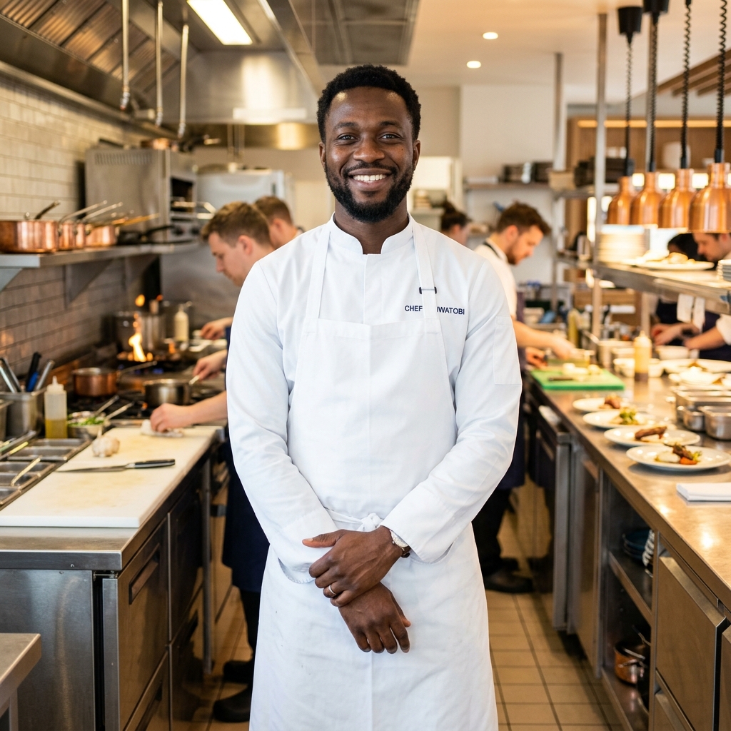 Chef de cozinha e gestor de restaurante com uniforme profissional